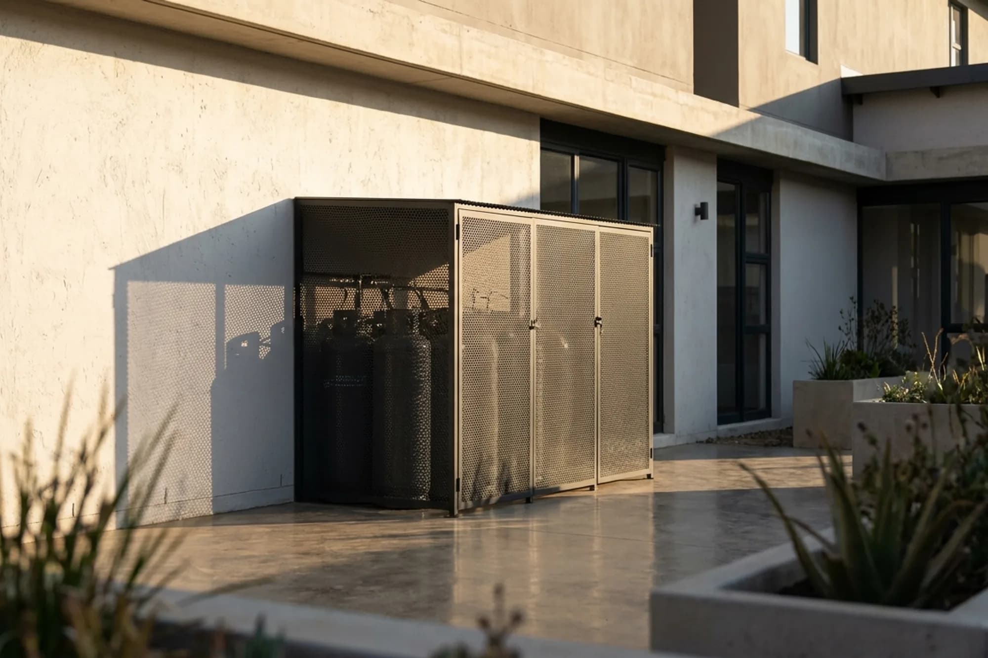 Gas cages installed in a residential setting