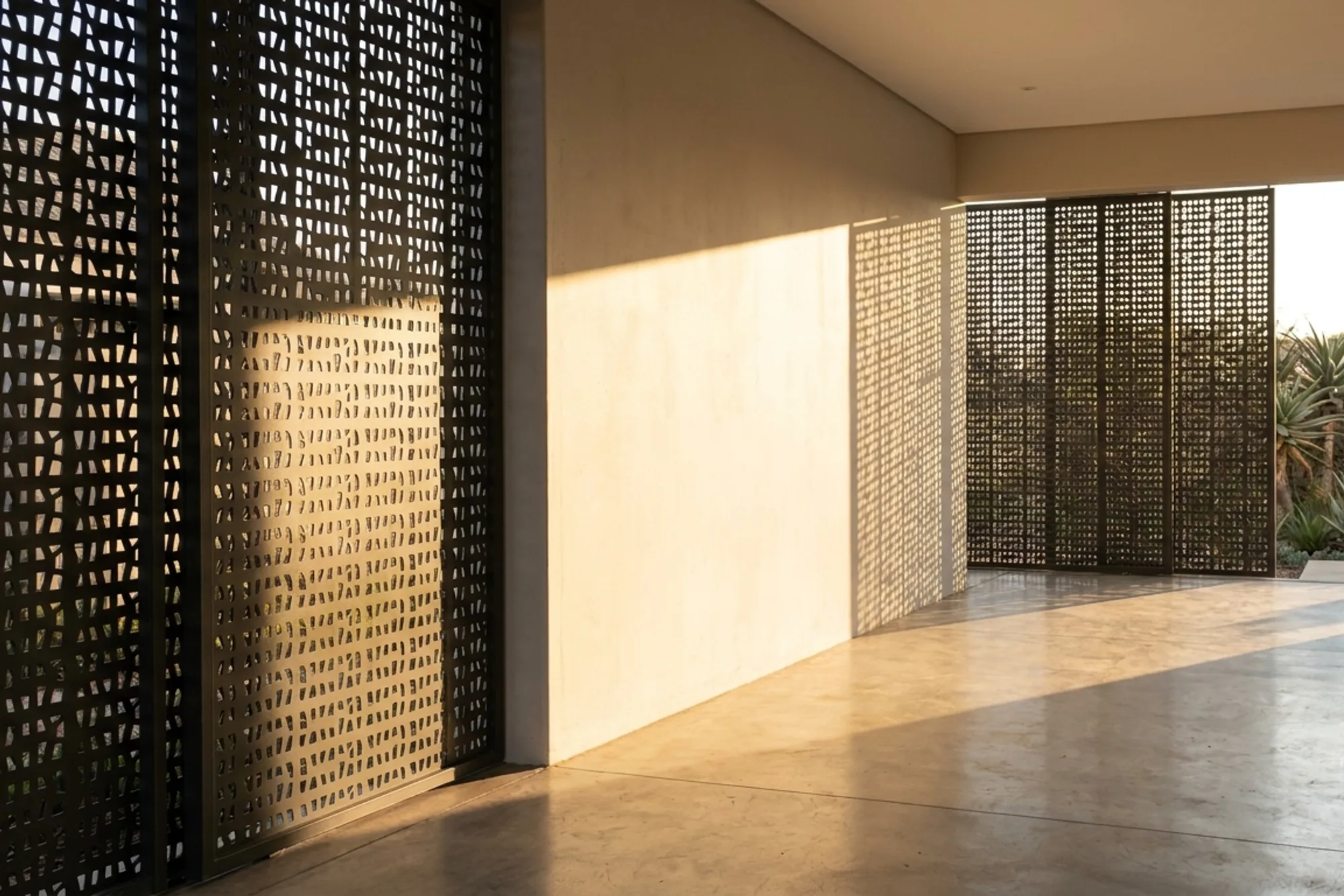 Privacy screens installed in a residential setting