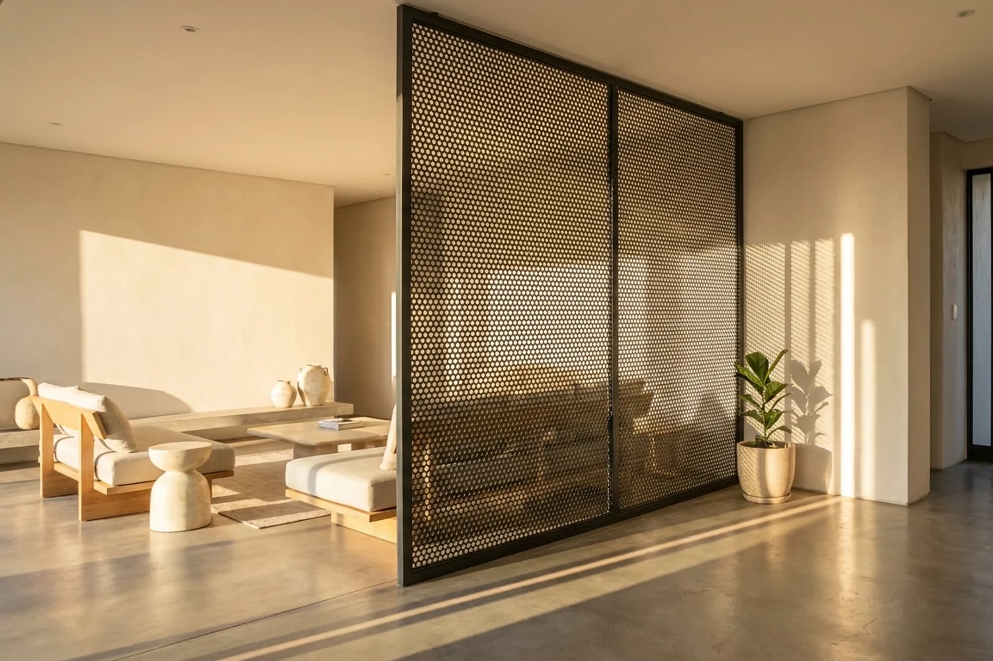 Floor-to-ceiling entrance divider — wide view